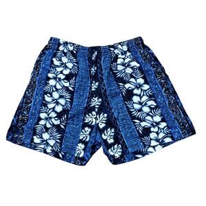 Vintage RJC Hawaiian Shorts Men's Drawstring W28/30 L5 Blue White Black Hibiscus